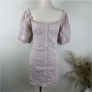 Gap Women's Large Petite Blush Puff Sleeve Eyelet Mini Dress Square Neck Cotton